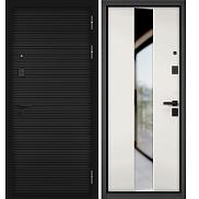 Дверь входная City Max PP 181/Si-4 (чёрная фурнитура) Чёрный матовый/Белый софт, с зеркалом, 2 замка, с ночной задвижкой