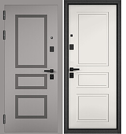 Дверь входная City Max PP 191/2 (чёрная фурнитура) Эмаль светло-серая, 191/Белый матовый, 2, 2 замка, с ночной задвижкой