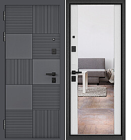 Дверь входная City Max PP 173/164 (чёрная фурнитура), с зеркалом Оскуро, 173/Роял дуб белый, 164 mirror, 2 замка, с ночной задвижкой