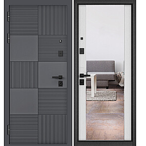 Дверь входная Сити Макс ПП 173/164 mirror Оскуро/Роял дуб белый, с зеркалом, 2 замка