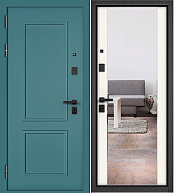 Дверь входная City Max PP 1/164 (чёрная фурнитура), с зеркалом Верде, 1/Эмаль белоснежная, 164 mirror, 2 замка, с ночной задвижкой