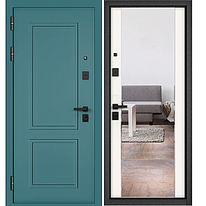 Дверь входная Сити Макс ПП 1/164 mirror Верде/Эмаль белоснежная, с зеркалом, 2 замка