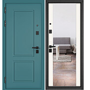 Дверь входная City Max PP 1/164 (чёрная фурнитура) Верде/Эмаль белоснежная, с зеркалом, 2 замка, с ночной задвижкой