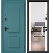 Дверь входная City Max PP 1/164 (чёрная фурнитура), с зеркалом Верде, 1/Эмаль белоснежная, 164 mirror, 2 замка, с ночной задвижкой