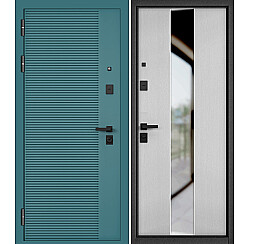 Дверь входная City Max PP -160/Si-4 (чёрная фурнитура) Верде/Бетон серый, с зеркалом, 2 замка, с ночной задвижкой