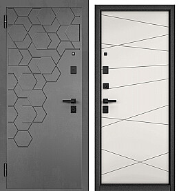 Дверь входная City Max PP 184/130 МДФ Бетон серый, 184/МДФ Эмаль белоснежная, 130, 2 замка, с ночной задвижкой