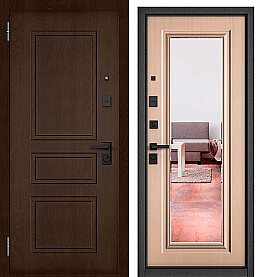 Дверь входная City Max PP 2/140, с зеркалом МДФ Дуб коньяк, 2/МДФ Дуб выбеленный, 140, 2 замка, с ночной задвижкой