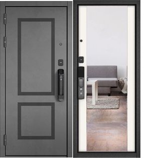 Дверь входная Сити Макс Ай Кью ПП 190 Сsmart/164 mirror Бетон серый/Белый матовый, с зеркалом, 2 замка