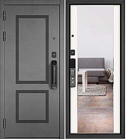 Дверь входная City Max IQ PP 190 Сsmart/164, с зеркалом Бетон серый, 190 Сsmart/Белый матовый, 164 mirror, 2 замка