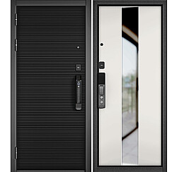 Дверь входная City Max IQ PP 181 Сsmart/Si-4 Чёрный матовый/Белый софт, с зеркалом, 2 замка