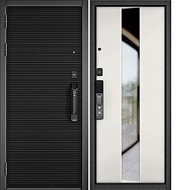 Дверь входная City Max IQ PP 181 Сsmart/Si-4, с зеркалом Чёрный матовый, 181 Сsmart/Белый софт, Si-4 Mirox Grey, 2 замка