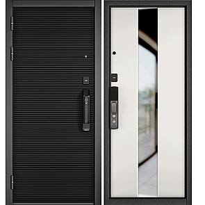 Дверь входная Сити Макс Ай Кью ПП 181 Сsmart/Si-4 Mirox Grey Чёрный матовый/Белый софт, с зеркалом, 2 замка