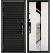 Дверь входная City Max IQ PP 181 Сsmart/Si-4 Чёрный матовый/Белый софт, с зеркалом, 2 замка
