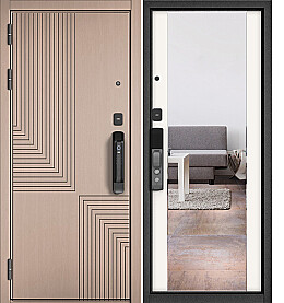 Дверь входная City Max IQ PP 195 Сsmart/164, с зеркалом Дуб кофейный матовый, 195 Сsmart/Эмаль белоснежная, 164, 2 замка