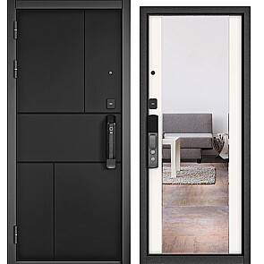 Дверь входная Сити Макс Ай Кью ПП 182/164 Чёрный матовый/Белый софт, с зеркалом, 2 замка