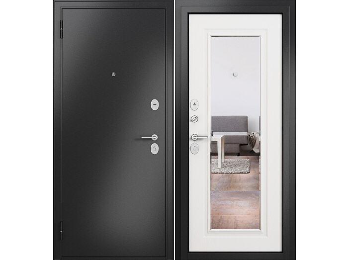 ДМ FAMILY ECO MP Антрацит букле/МДФ Белый ларче E-140 mirror Задвижка 205*86 Левая