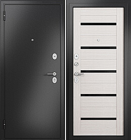 Дверь входная Family Eco MP E-142 Lakobel Black Антрацит букле/Бьянко ларче, E-142 Lakobel Black, 2 замка, с ночной задвижкой