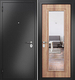 Дверь входная Family Eco MP E-140, с зеркалом Антрацит букле/Карамель, E-140 mirror, 1 замок