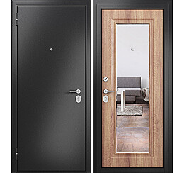 Дверь входная Family Eco MP E-140 Антрацит букле/Карамель, с зеркалом, 1 замок, с ночной задвижкой