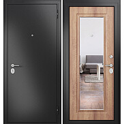 Дверь входная Family Eco MP E-140, с зеркалом Антрацит букле/Карамель, E-140 mirror, 1 замок, с ночной задвижкой