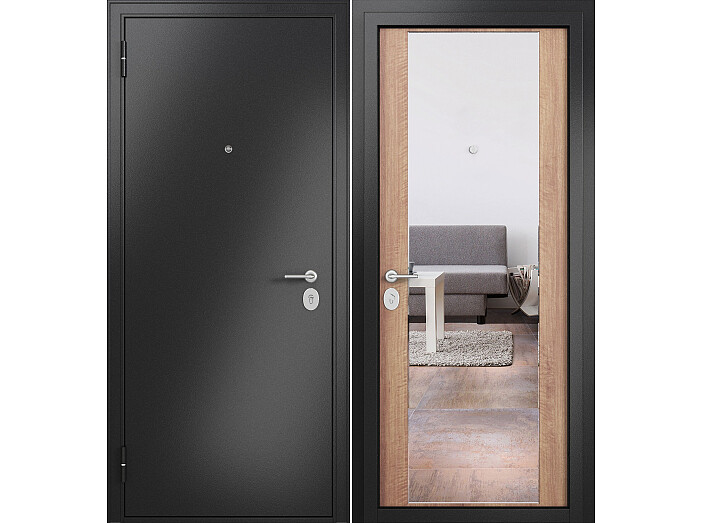 Дверь входная Family Eco MP E-164, с зеркалом Антрацит букле/Карамель, E-164 mirror, 1 замок