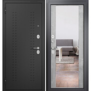 Дверь входная Family Eco MP E-164 Черный муар металлик/Бетон серый, с зеркалом, 2 замка, с ночной задвижкой