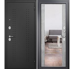 ДМ FAMILY ECO MP Черный муар металлик/R-2 МДФ Бетон серый E-164 mirror Задвижка 205*86 Правая