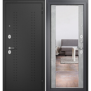 Дверь входная Фэмели Эко МП E-164 Задвижка Черный муар металлик/Бетон серый, с зеркалом, 2 замка