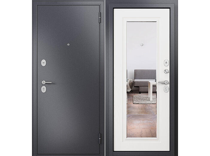 ДМ FAMILY ECO MP Графит букле/МДФ Дуб белый скандинавский E-140 mirror Задвижка 205*96 Правая