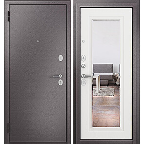 Дверь входная Фэмели Эко МП E-140 Задвижка Шоколад букле/Белый ларче, с зеркалом, 2 замка