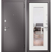 Дверь входная Family Eco MP E-140, с зеркалом Шоколад букле/Белый ларче, E-140 mirror, 2 замка, с ночной задвижкой