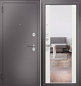 Дверь входная Family Eco MP E-164, с зеркалом Шоколад букле/Белый ларче, E-164 mirror, 2 замка, с ночной задвижкой