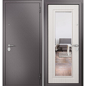 Дверь входная Фэмели Эко МП E-140 Один замок Шоколад букле/Бьянко ларче, с зеркалом, 1 замок