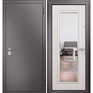 Дверь входная Family Eco MP E-140, с зеркалом Антрацит букле/Бьянко ларче, E-140 mirror, 1 замок