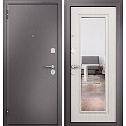 Дверь входная Фэмели Эко МП E-140 Шоколад букле/Бьянко ларче, с зеркалом, 2 замка