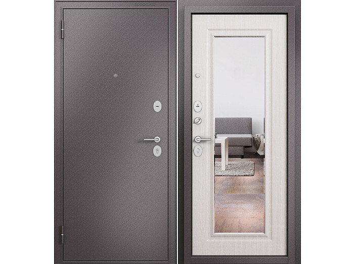 ДМ FAMILY ECO MP Шоколад букле/МДФ Бьянко ларче E-140 mirror Задвижка 205*86 Левая