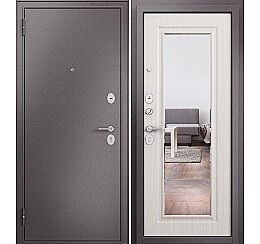 Дверь входная Family Eco MP E-140 Шоколад букле/Бьянко ларче, с зеркалом, 2 замка, с ночной задвижкой