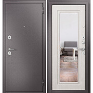 Дверь входная Family Eco MP E-140, с зеркалом Шоколад букле/Бьянко ларче, E-140 mirror, 2 замка, с ночной задвижкой