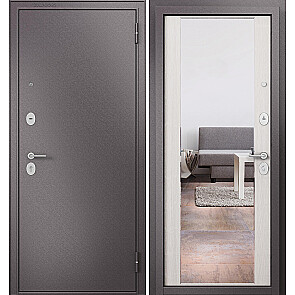 Дверь входная Фэмели Эко МП E-164 Шоколад букле/Бьянко ларче, с зеркалом, 2 замка