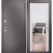 Дверь входная Фэмели Эко МП E-164 Задвижка Шоколад букле/Бьянко ларче, с зеркалом, 2 замка