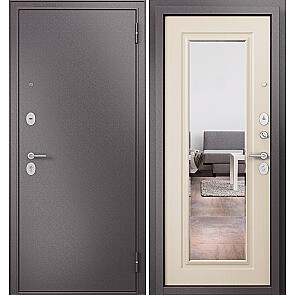 Дверь входная Фэмели Эко МП E-140 Задвижка Шоколад букле/Дуб кофейный матовый, с зеркалом, 2 замка