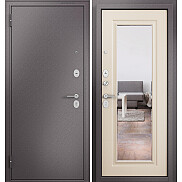 Дверь входная Family Eco MP E-140, с зеркалом Антрацит букле/Дуб кофейный матовый, E-140 mirror, 2 замка, с ночной задвижкой