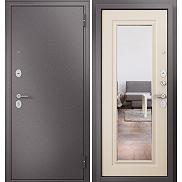 Дверь входная Family Eco MP E-140 Шоколад букле/Дуб кофейный матовый, с зеркалом, 2 замка, с ночной задвижкой