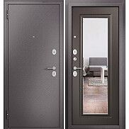 Дверь входная Family Eco MP E-140 Шоколад букле/Шоколад ларче, с зеркалом, 2 замка, с ночной задвижкой