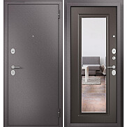 Дверь входная Фэмели Эко МП E-140 Задвижка Шоколад букле/Шоколад ларче, с зеркалом, 2 замка, с ночной задвижкой