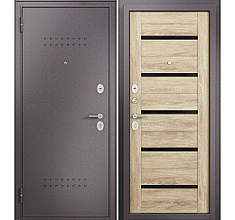 Дверь входная Family Eco MP E-142 Lakobel Black Шоколад букле/Дуб шале натуральный, 2 замка, с ночной задвижкой