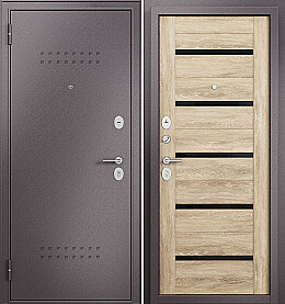 Дверь входная Family Eco MP E-142 Lakobel Black R-5, Шоколад букле/Дуб шале натуральный, E-142 Lakobel Black, 2 замка, с ночной задвижкой