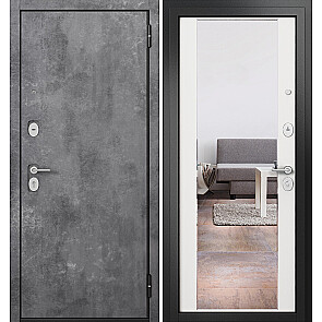 Дверь входная Фэмели Эко ПП E-100/E-164 Бетон темный/Белый ларче, с зеркалом, 2 замка