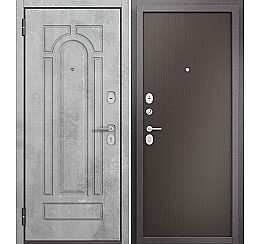 Дверь входная Family Eco PP E-102/E-100 Бетон серый/Шоколад ларче, 2 замка, с ночной задвижкой