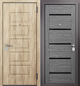 Дверь входная Family Eco PP E-108/E-142 Lakobel Black E-108, Дуб шале натуральный/Дуб шале серебро, E-142 Lakobel Black, 1 замок